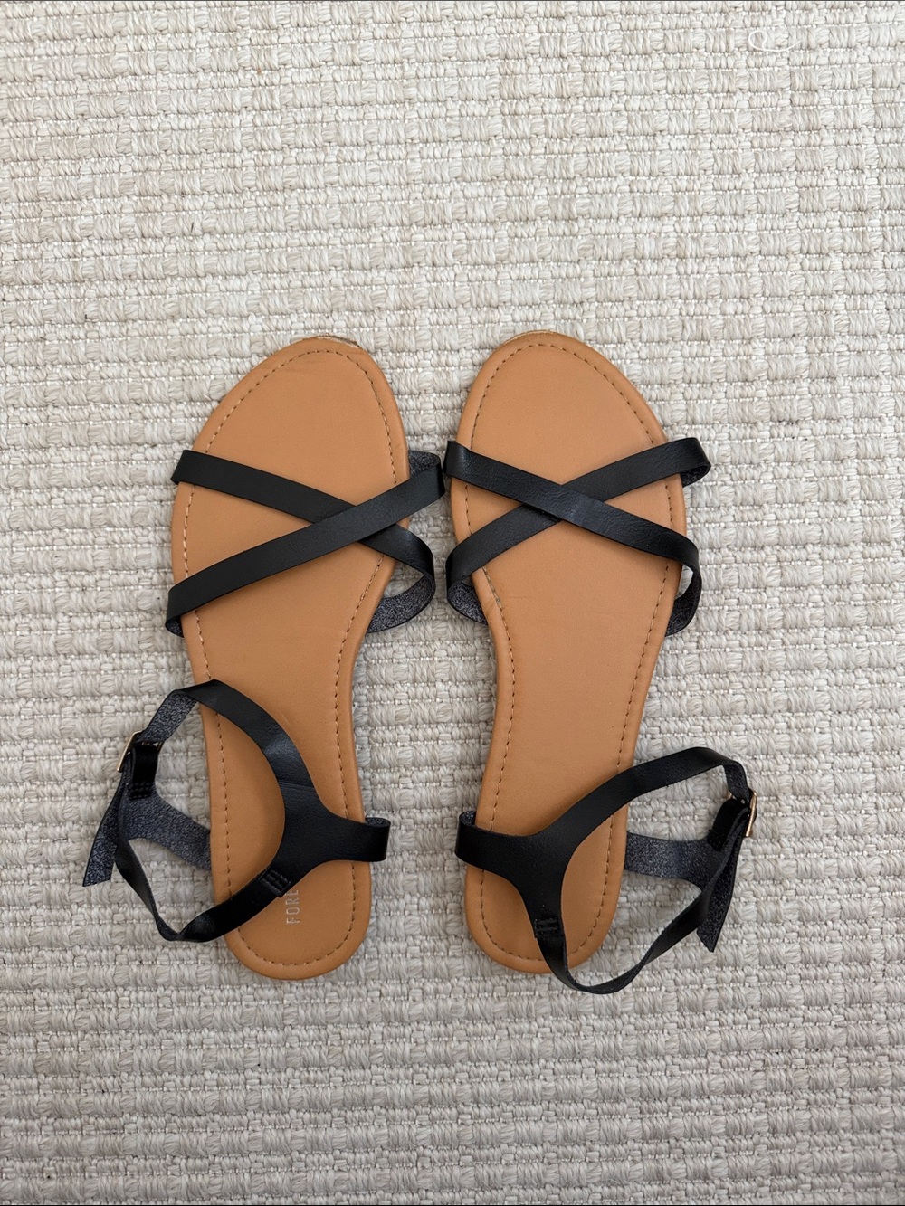 Women's Black Strappy Flat Sandals